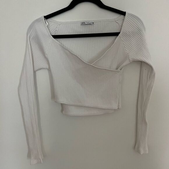 ZARA Ribbed Wrap White Top, Size Small - Picture 2 of 10